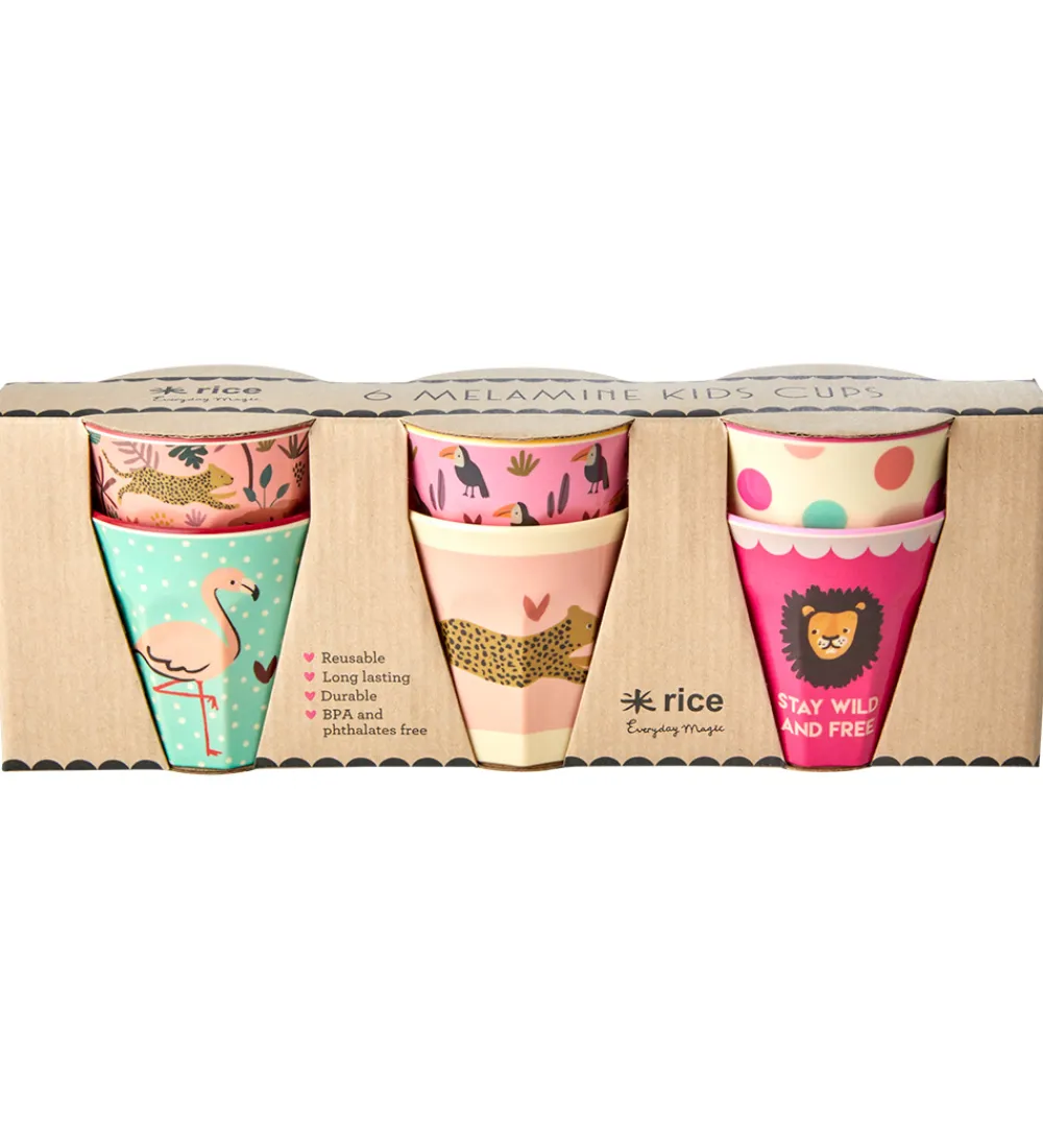Rice Kop Og Tudekop*Kopper - Melamin - 6 stk. - 160 ml - Pink/Jungle Print