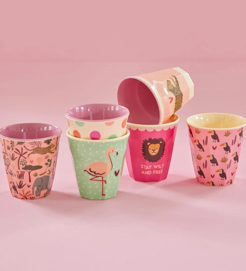 Rice Kop Og Tudekop*Kopper - Melamin - 6 stk. - 160 ml - Pink/Jungle Print