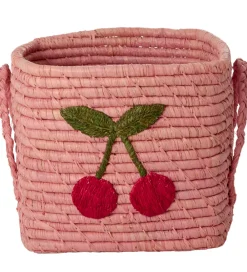 Rice Kurve|Opbevaring*Opbevaringskurv - Raffia/Søgræs - 20x20 cm - Pink/Kirsebær