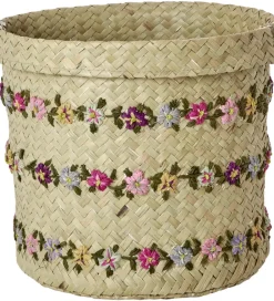 Kurve|Opbevaring-Rice Opbevaringskurv - Raffia - Large - Flower Vines - 20x20 cm