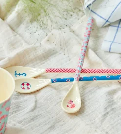 Rice Børnebestik|Babyskeer*Ske - Melamin - Latte - Mørkeblå/Lifeline