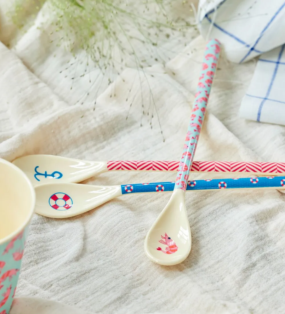 Rice Børnebestik|Babyskeer*Ske - Melamin - Latte - Mørkeblå/Lifeline