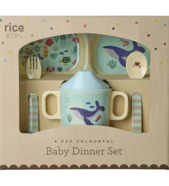 Spisesæt-Rice Spisesæt - Melamin - 4 Dele - Blå Ocean Print