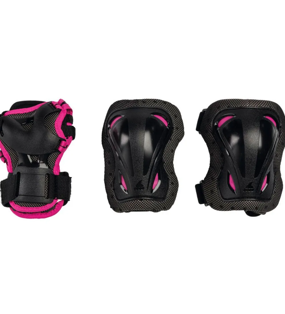 Rulleskøjter|Rulleskøjter-Rollerblade Beskyttelsessæt - Skate Gear Jr - Sort m. Pink