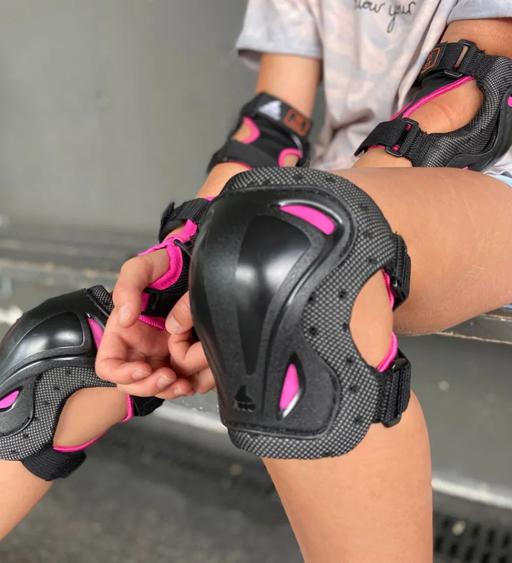 Rulleskøjter|Rulleskøjter-Rollerblade Beskyttelsessæt - Skate Gear Jr - Sort m. Pink