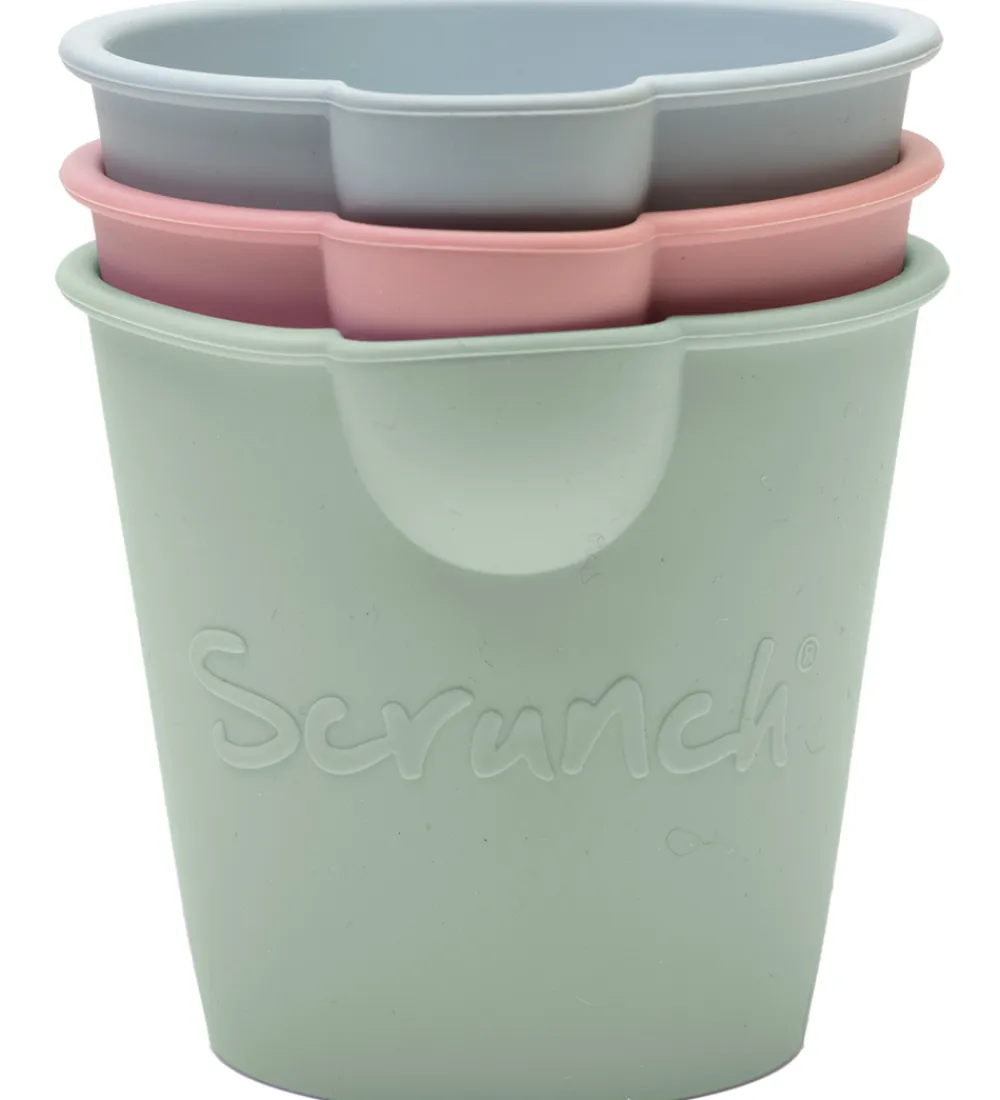 Strandlegetøj-Scrunch Bath Buckets - 3-pak - Sage Green/Dusty Rose/Duck Egg Bl