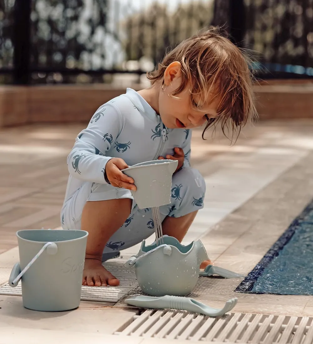 Strandlegetøj-Scrunch Bath Buckets - 3-pak - Sage Green/Dusty Rose/Duck Egg Bl