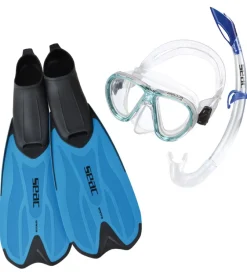 Svømmefødder|Dykkermasker-Seac Snorkelsæt m. Svømmefødder - Tris Spinta JR - Blå