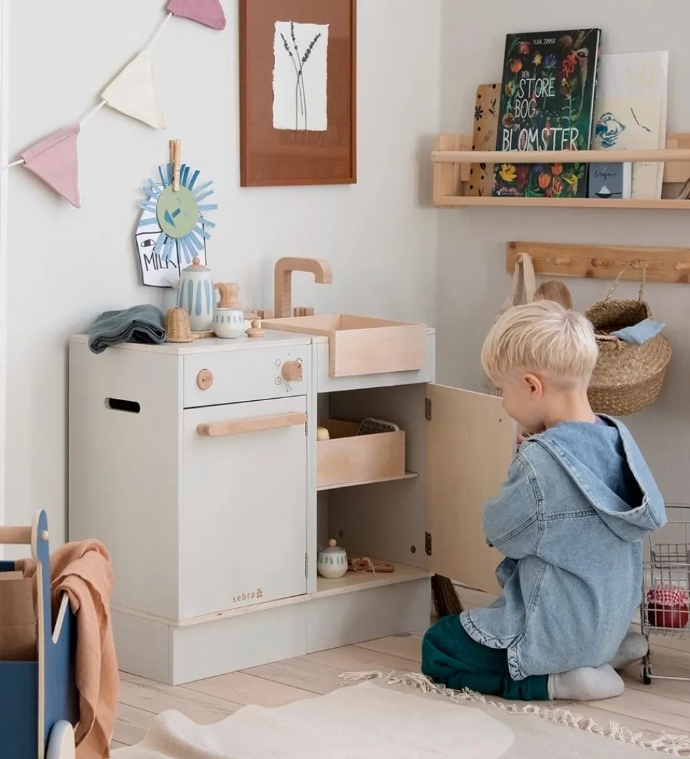 Legekøkken Og Legemøbel-Sebra Legekøkken - Vaskeskab - Træ - Seabreeze Beige