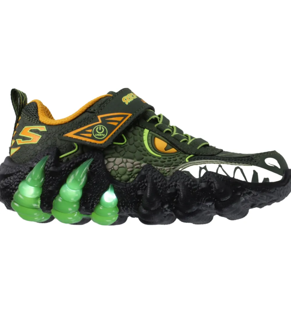 Blinkesko-Skechers Sko m. Lys - Skech-O-Saurus - Olive