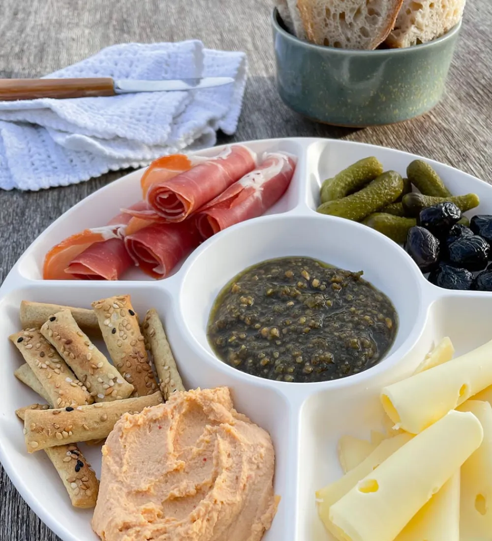 Tallerkener-SnikSnack Snackfad - 5 Rum - 25 cm - Hvid