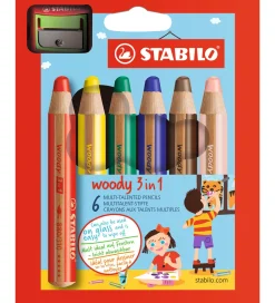 Tuscher Og Farver|Kreativ Leg-Stabilo Farveblyanter - Woody 3-i-1 - 6 Stk. - Multifarvet