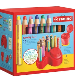 Tuscher Og Farver|Kreativ Leg-Stabilo Farveblyanter - Woody 3-i-1 Deskset - 15 Stk. - Multifa