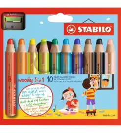 Tuscher Og Farver|Kreativ Leg-Stabilo Farveblyanter - Woody 3-i-1 - 10 Stk. - Multifarvet