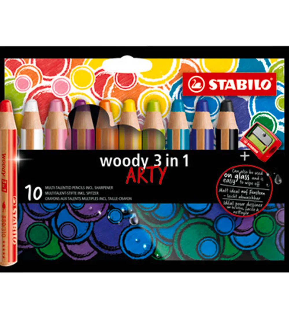 Tuscher Og Farver|Kreativ Leg-Stabilo Farveblyanter - Woody 3-i-1 Arty - 12 stk. - Multifarvet