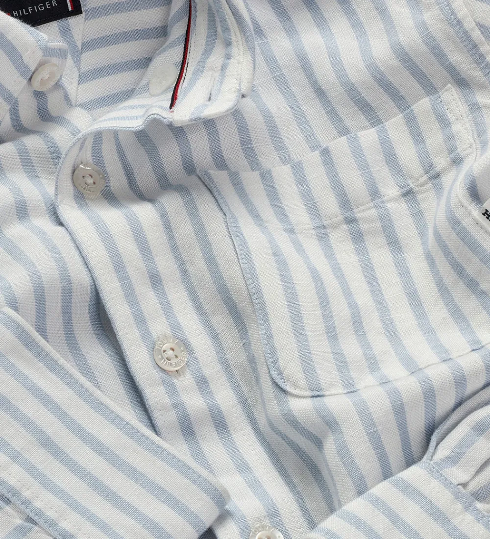 Konfirmationstøj-Tommy Hilfiger Skjorte - Hør - Linen Blend - Breezy Blue Stripe