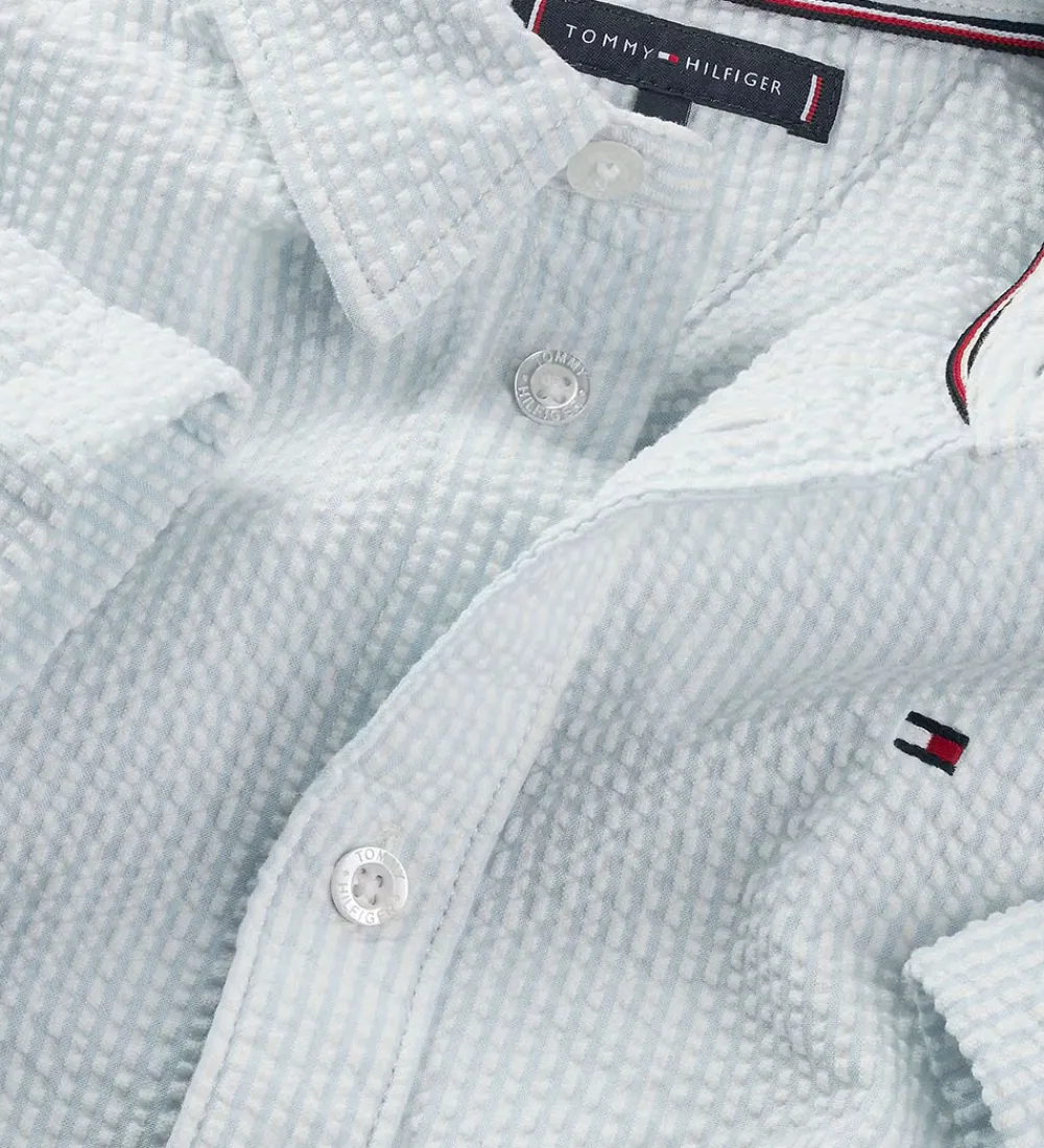 Konfirmationstøj-Tommy Hilfiger Skjorte - Seersucker - Breezy Blue White Stripe