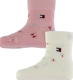 Strømper-Tommy Hilfiger Strømper - 2-pak - Rosa/Hvid m. Print