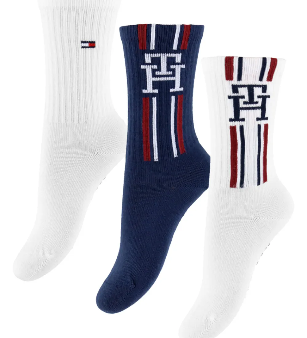 Strømper-Tommy Hilfiger Strømper - 3-pak - Hvid/Navy m. Striber