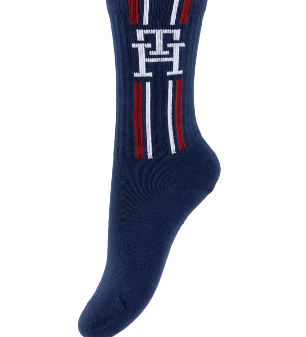 Strømper-Tommy Hilfiger Strømper - 3-pak - Hvid/Navy m. Striber