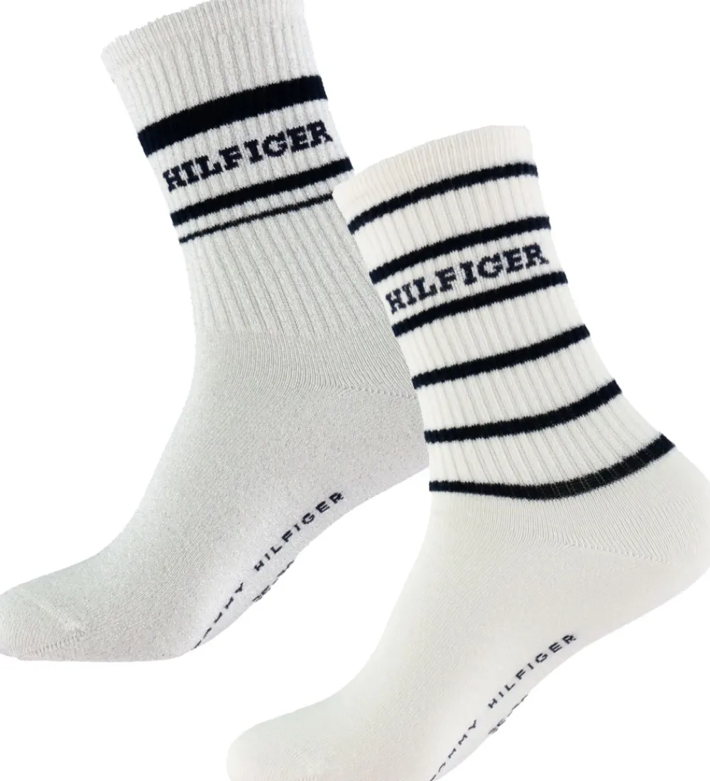 Tommy Hilfiger Strømper*Strømper - 2-pak - Off White m. Sort/Glimmer