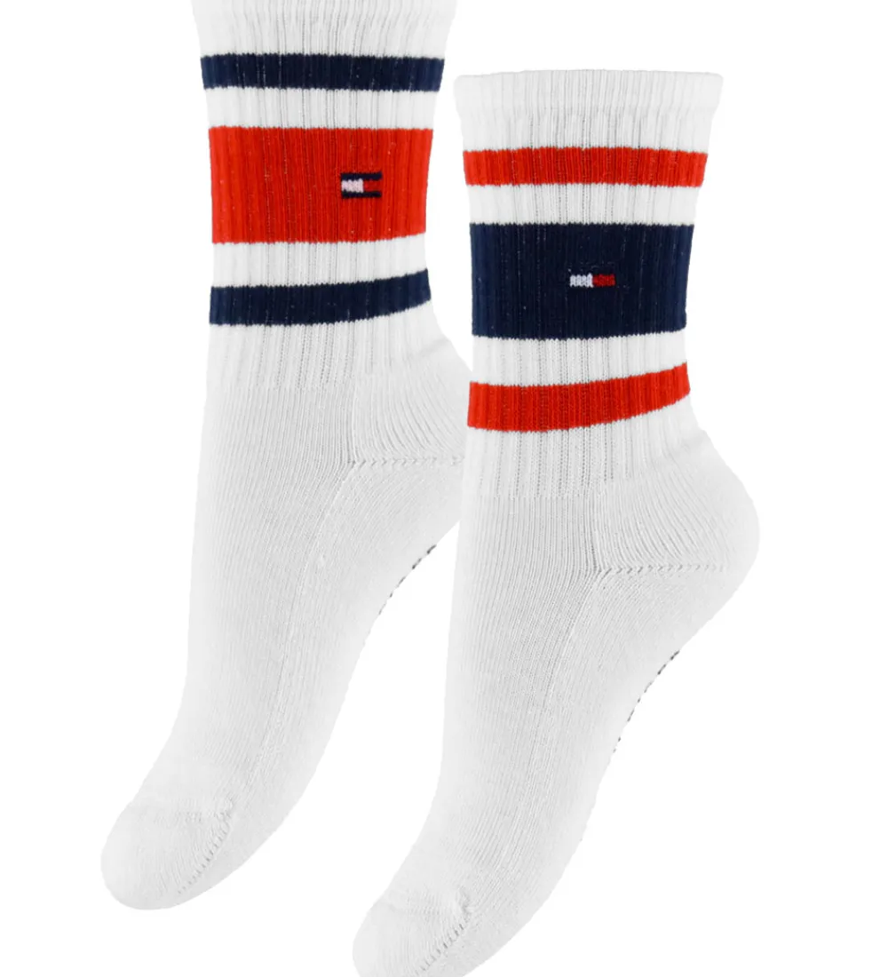 Basis|Strømper-Tommy Hilfiger Strømper - 2-pak - Hvid m. Logostriber