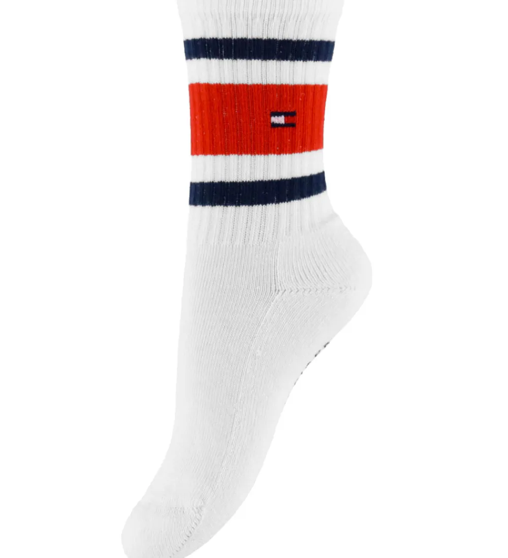 Basis|Strømper-Tommy Hilfiger Strømper - 2-pak - Hvid m. Logostriber