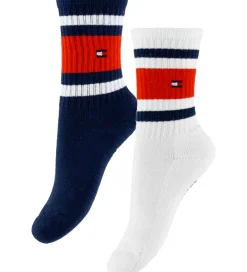 Tommy Hilfiger Strømper|Basis*Strømper - 2-pak - Navy/Hvid m. Logostriber