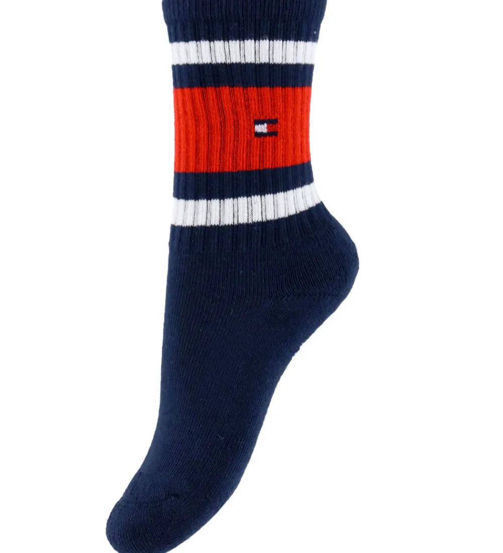 Tommy Hilfiger Strømper|Basis*Strømper - 2-pak - Navy/Hvid m. Logostriber