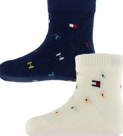 Strømper-Tommy Hilfiger Strømper - 2-pak - Tommy Original/Hvid m. Print