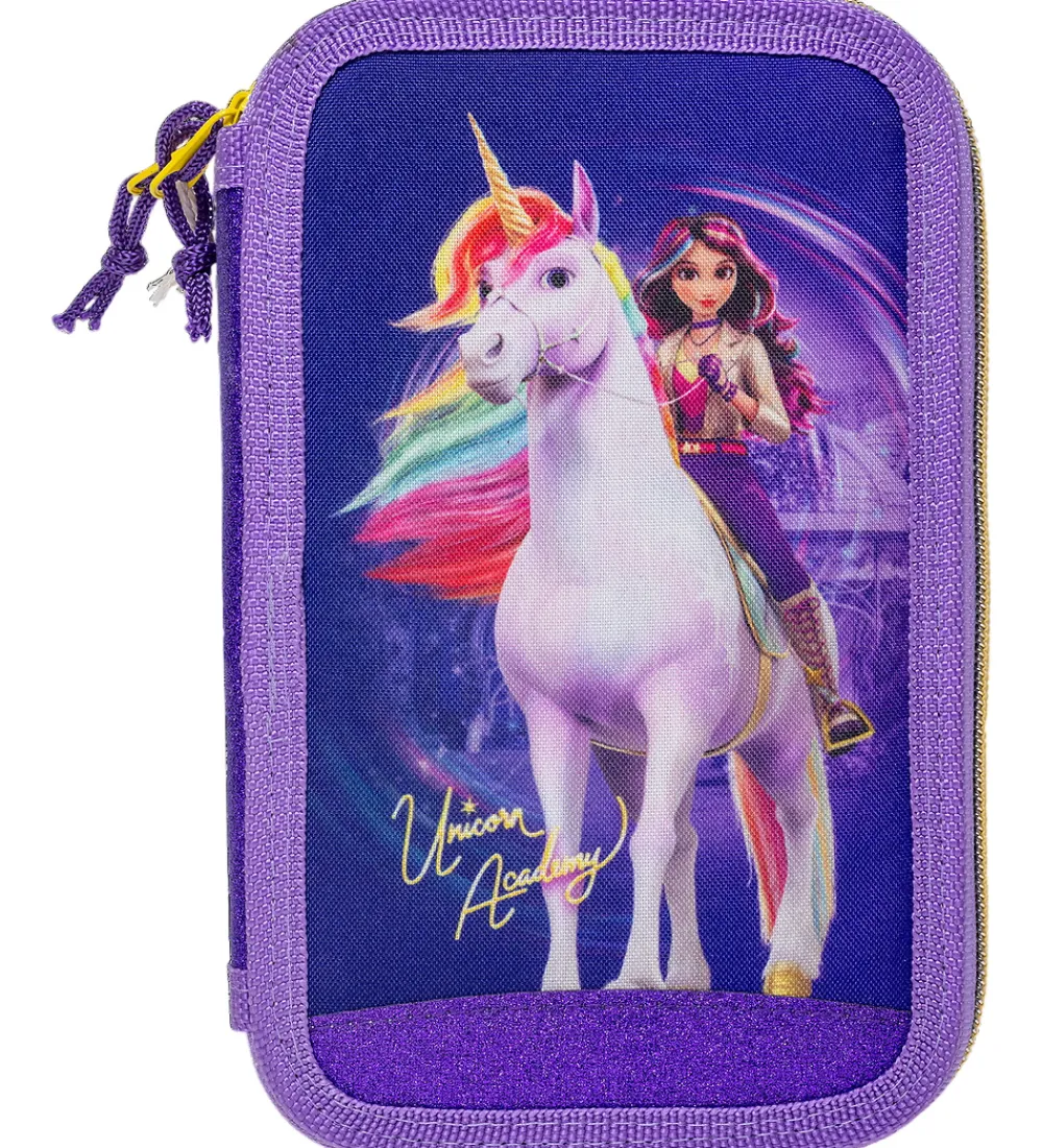 Penalhuse-Unicorn Academy Penalhus m. Indhold - Dobbelt - Lilla/Glitter
