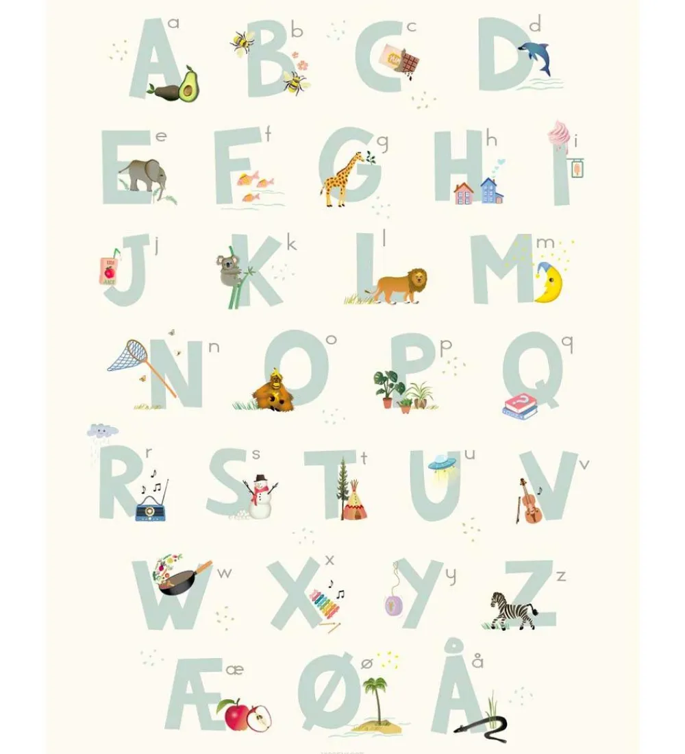 Plakater Og Billeder-Vissevasse Plakat - 50x70 - Alphabet Blue Danish